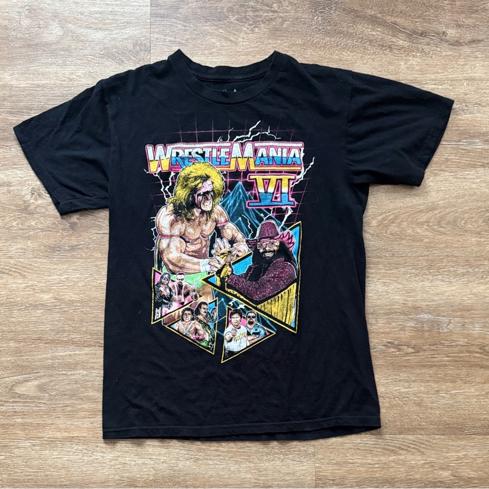 Wrestlemania IV WWF Ultimate Warrior Macho Man Brett Owen Heart Black T-Shirt